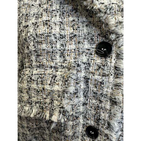 H&M Parisian Tweed Boucle Bomber Jacket Size XS Oversize white black tan - Picture 4 of 14